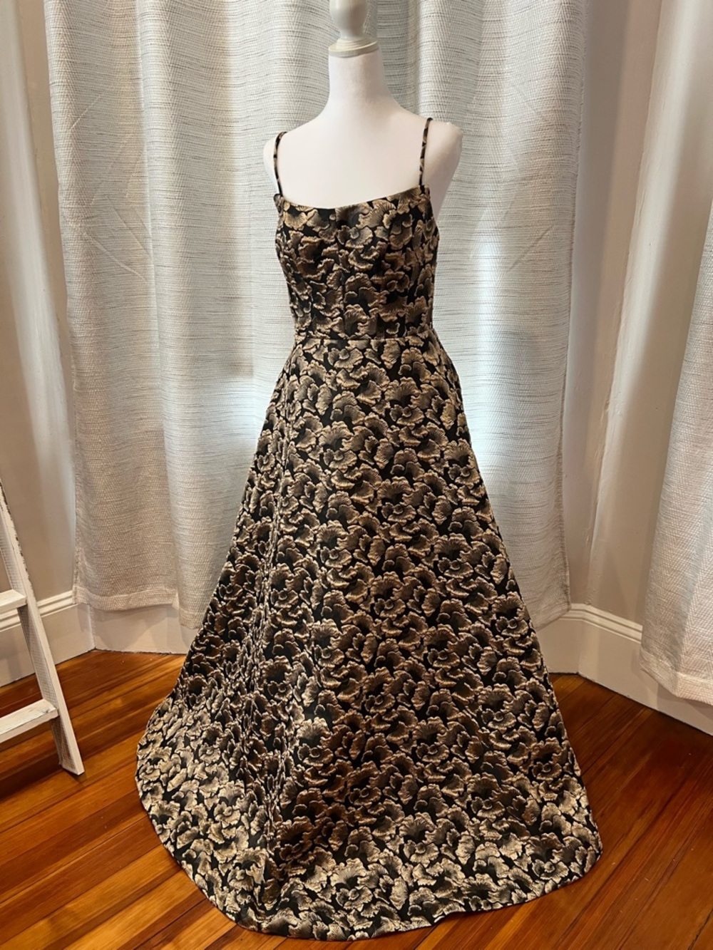 Azazie Black and Gold Strapless Jacquard Maxi Gown - Picture 4 of 4